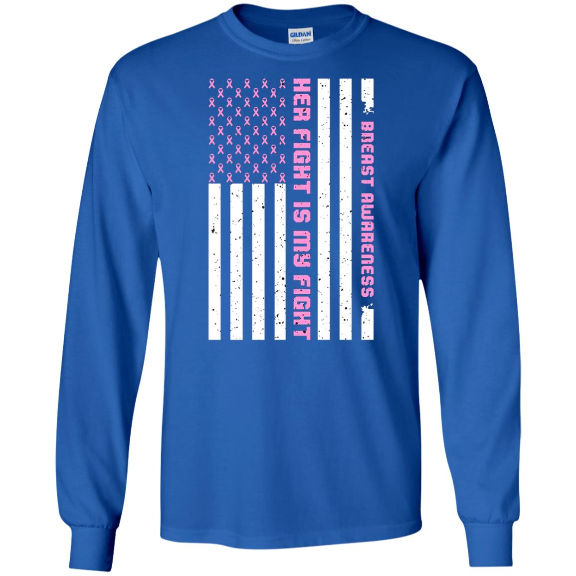 Breast Awareness His Fight Is My Fight Pink Ribbon Stars Flag Of Usa Shirt Royal