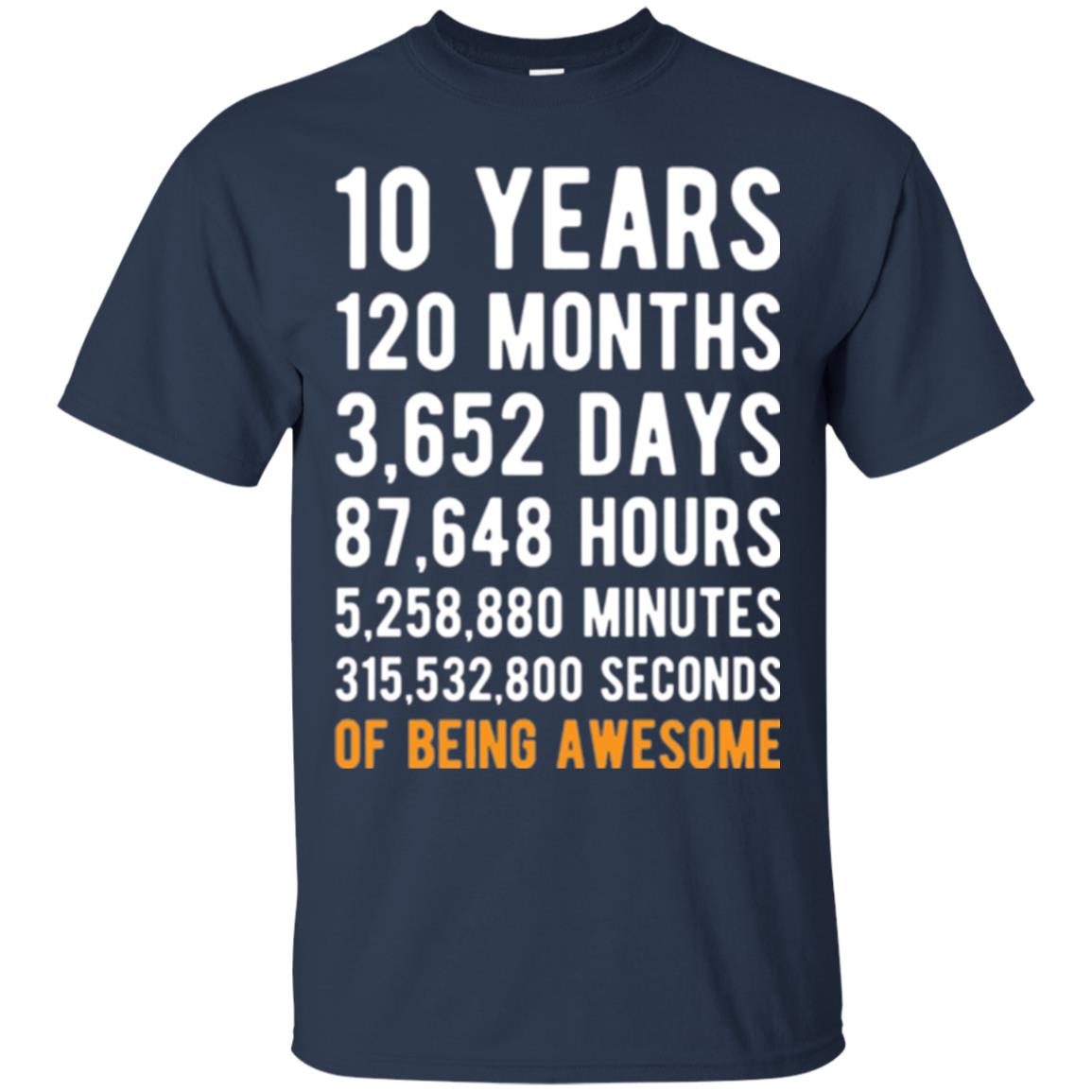 Birthday T-shirt 10 Years Old Of Being Awesome Navy