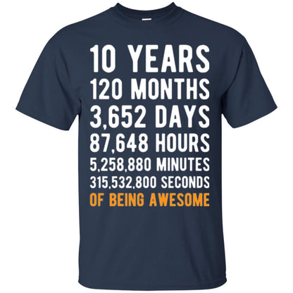 Birthday T-shirt 10 Years Old Of Being Awesome Navy