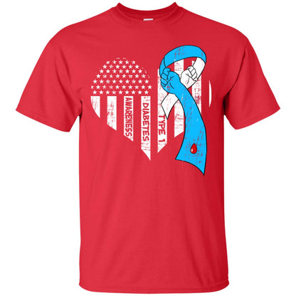 Diabetes Awareness Type 1 Ribbon Flag Shirt Red