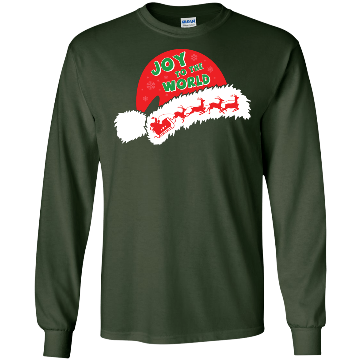 Christmas T-shirt Joy To The World Forest Green