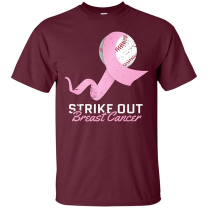 Strike Out Breast Cancer T-shirt Pink Ribbon And Baseball Maroon