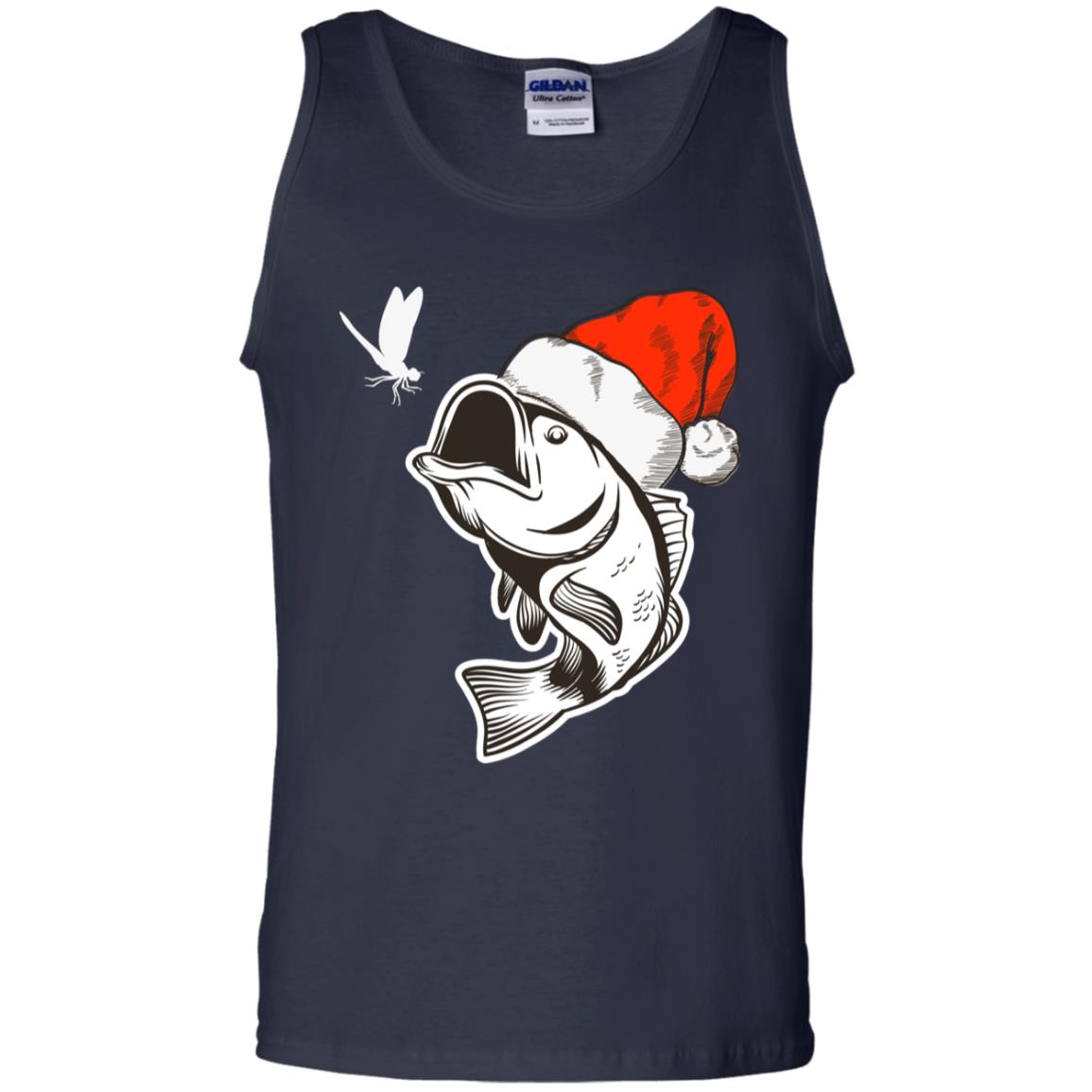 Bass Fishing Santa Hat Christmas Gift Shirt For Fishing Lovers Navy