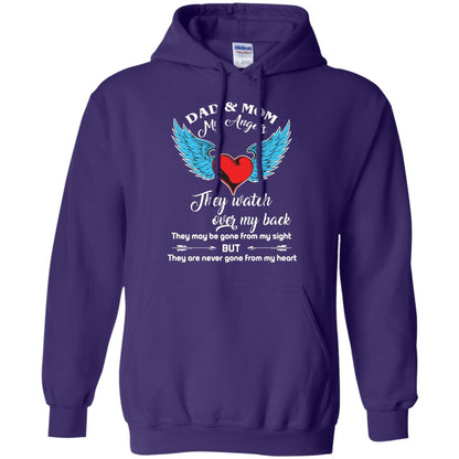 Dad And Mom My Angels They Watch Over My Back Family T-shirt Purple