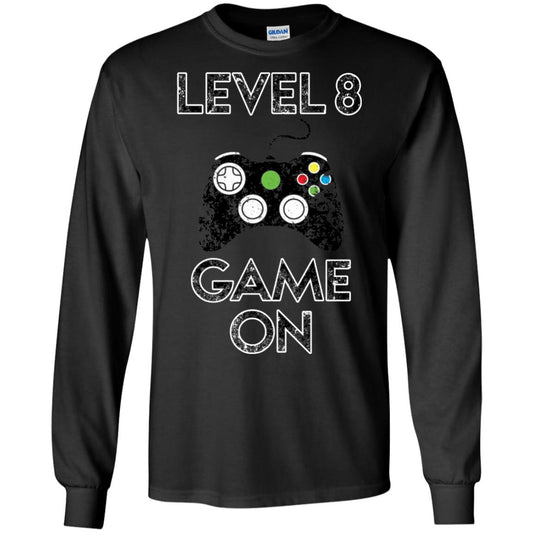 Kids Level 8 Game On 8th Birthday Gift T-shirt Black