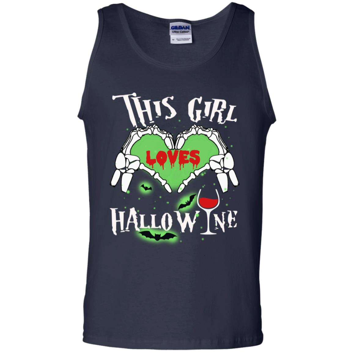 This Girl Loves Hallo-wine Funny Halloween Shirt For Wine Lovers Navy