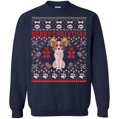 Dog Lover T-shirt Papillon Dog Merry Christmas Navy