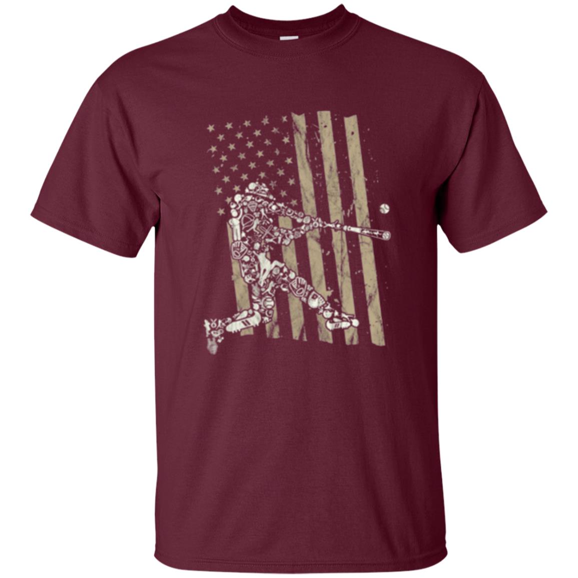 Baseball Player T-shirt American Flag Maroon