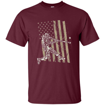 Baseball Player T-shirt American Flag Maroon