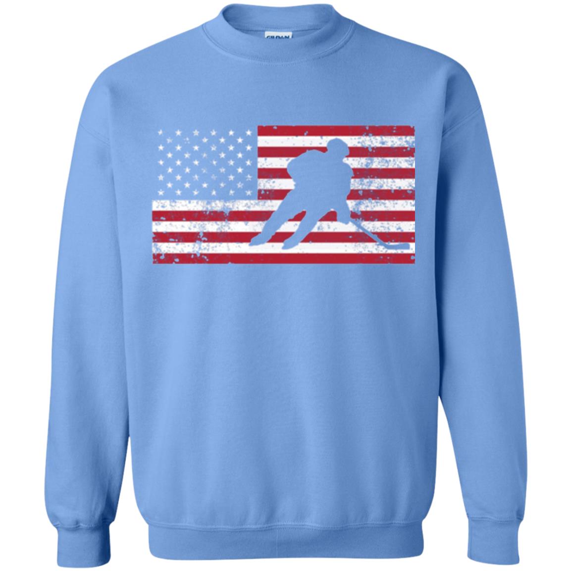 Hockey T-shirt American Flag Usa Patriotic Ice Skating Carolina Blue