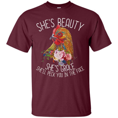 Chicken T-shirt She's Beauty She's Grace Maroon
