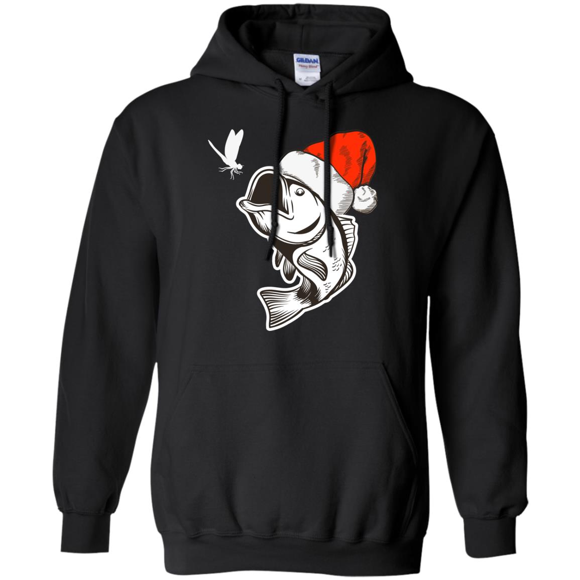 Bass Fishing Santa Hat Christmas Gift Shirt For Fishing Lovers Black