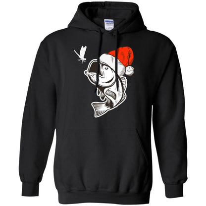 Bass Fishing Santa Hat Christmas Gift Shirt For Fishing Lovers Black