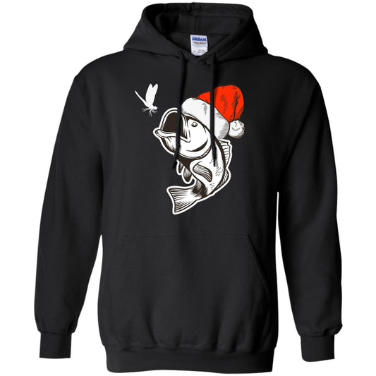 Bass Fishing Santa Hat Christmas Gift Shirt For Fishing Lovers Black