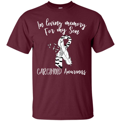 In Loving Memory For My Son Carcinoid Awarenss Zebra Stripe Ribbons Shirt Maroon