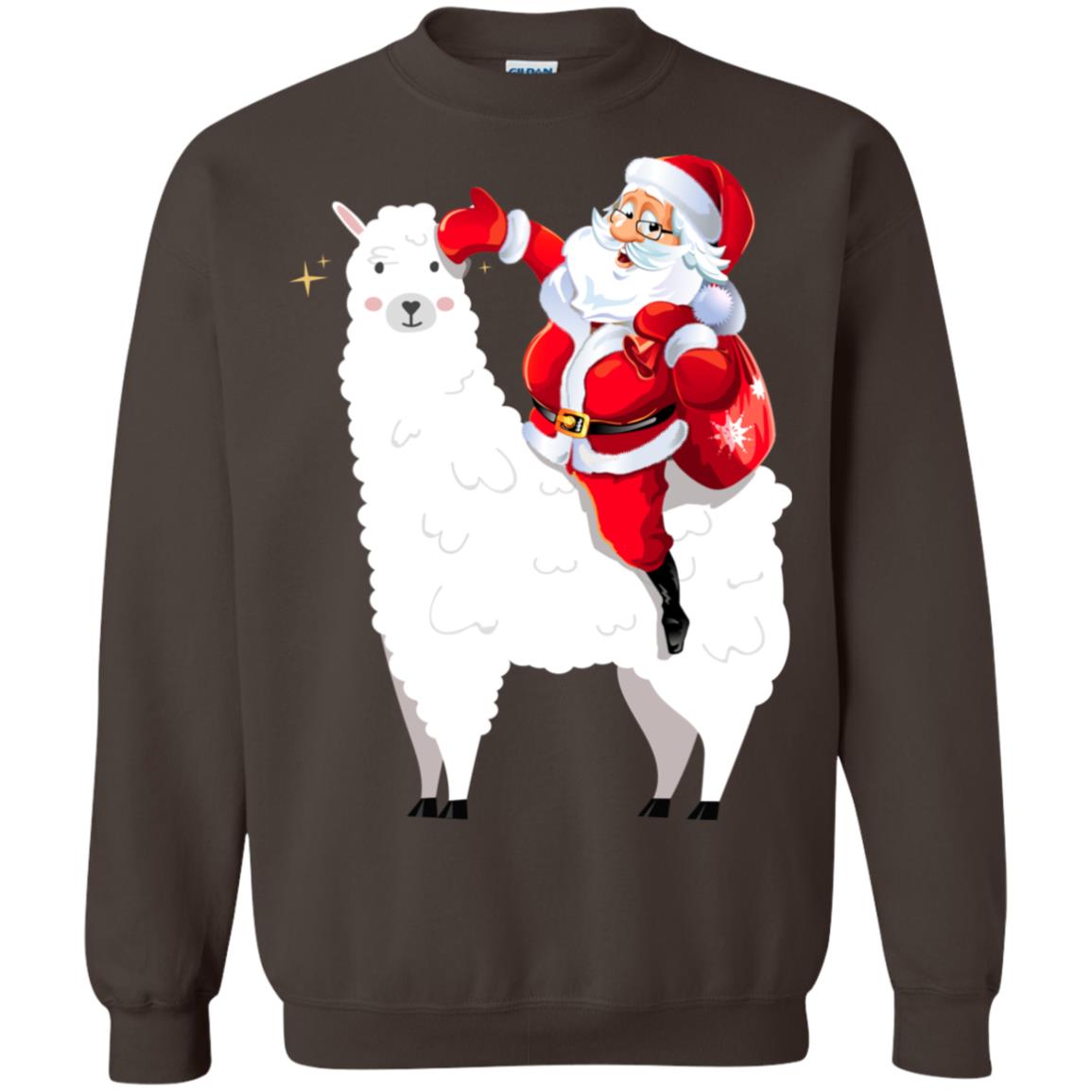 Alpaca Llama And Santa Claus X-mas Gift Shirt Dark Chocolate