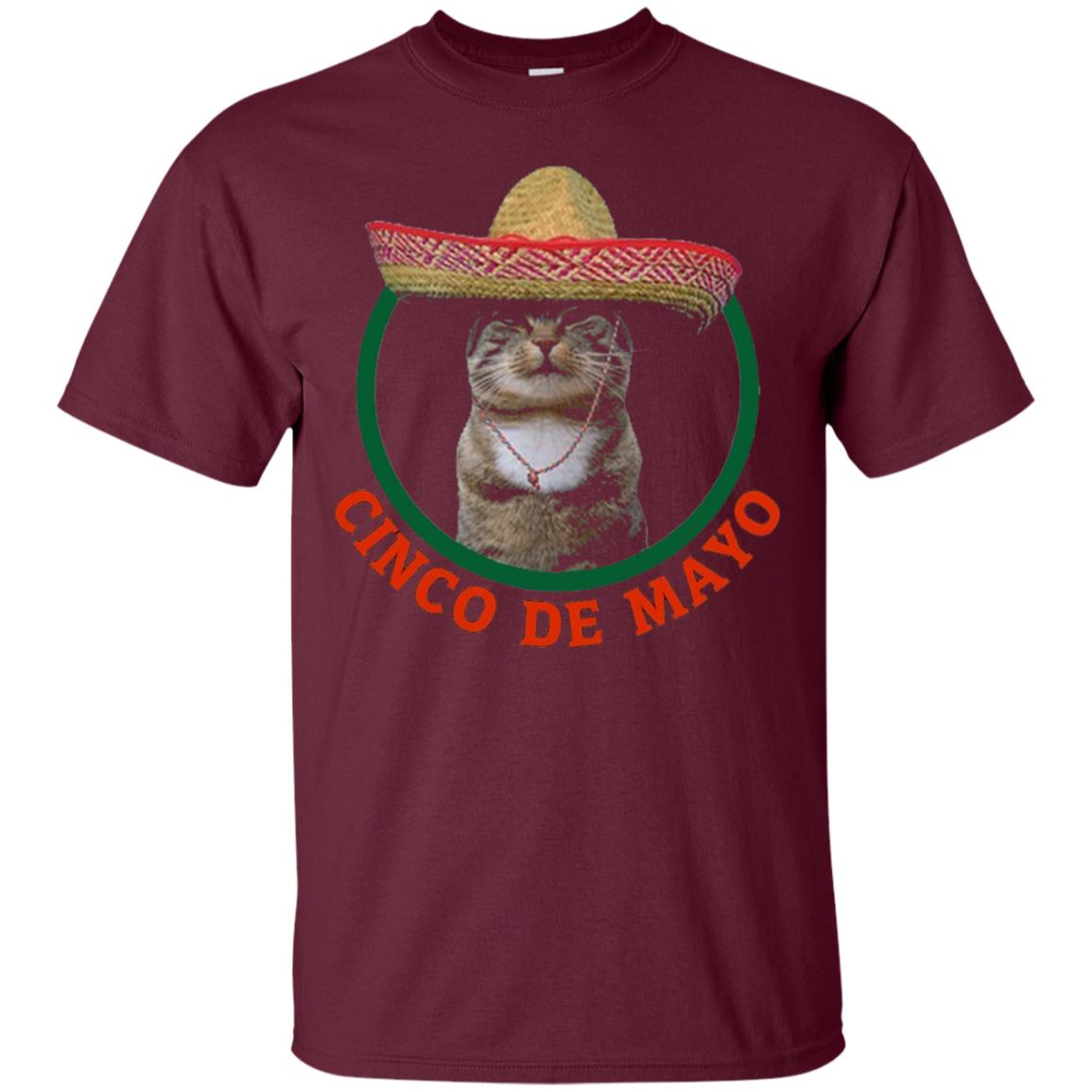 Cinco De Mayo Kitty Cat Funny Cute Meow Sombrero T-shirt Maroon