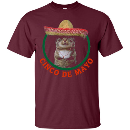 Cinco De Mayo Kitty Cat Funny Cute Meow Sombrero T-shirt Maroon