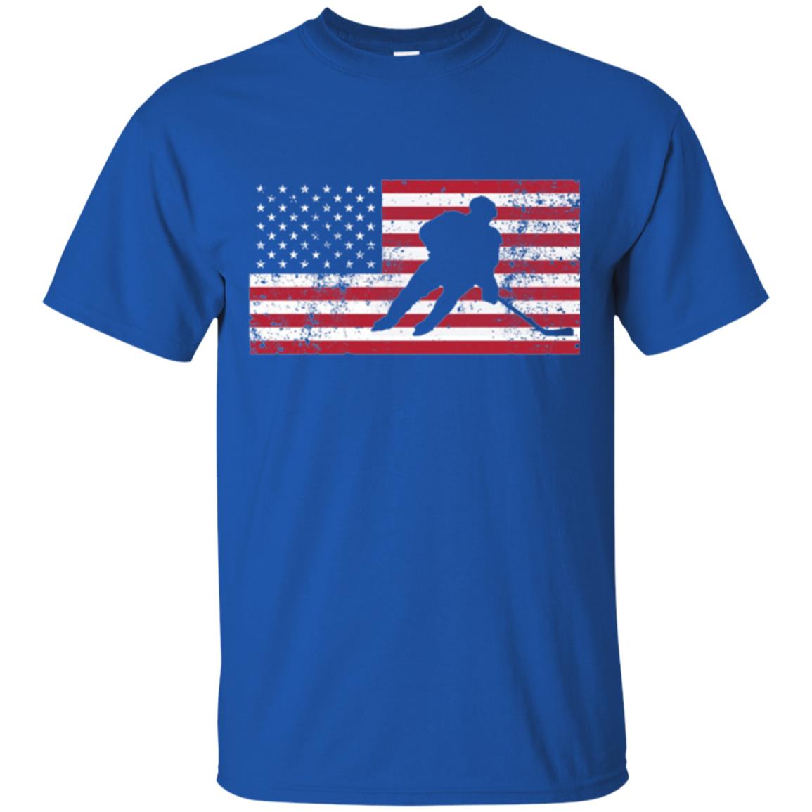 Hockey T-shirt American Flag Usa Patriotic Ice Skating Royal
