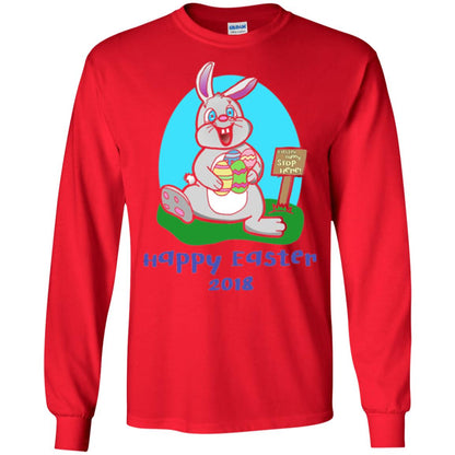 Easter Bunny Stop Here Funny Easter Day T-shirt Red