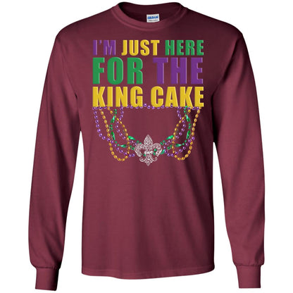 Mardi Gras Beads T-shirt I_m Just Here For The King Cake Maroon