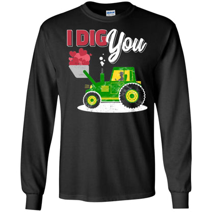 Farmer Valentines Day T-shirt Farm Tractor I Dig You Black