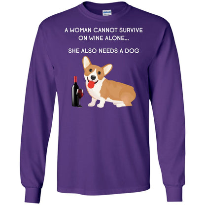 A Woman Cannot Survive On Wine Alone She Also Needs A Dog Best Gift Dog And Wine Shirt For Woman Purple
