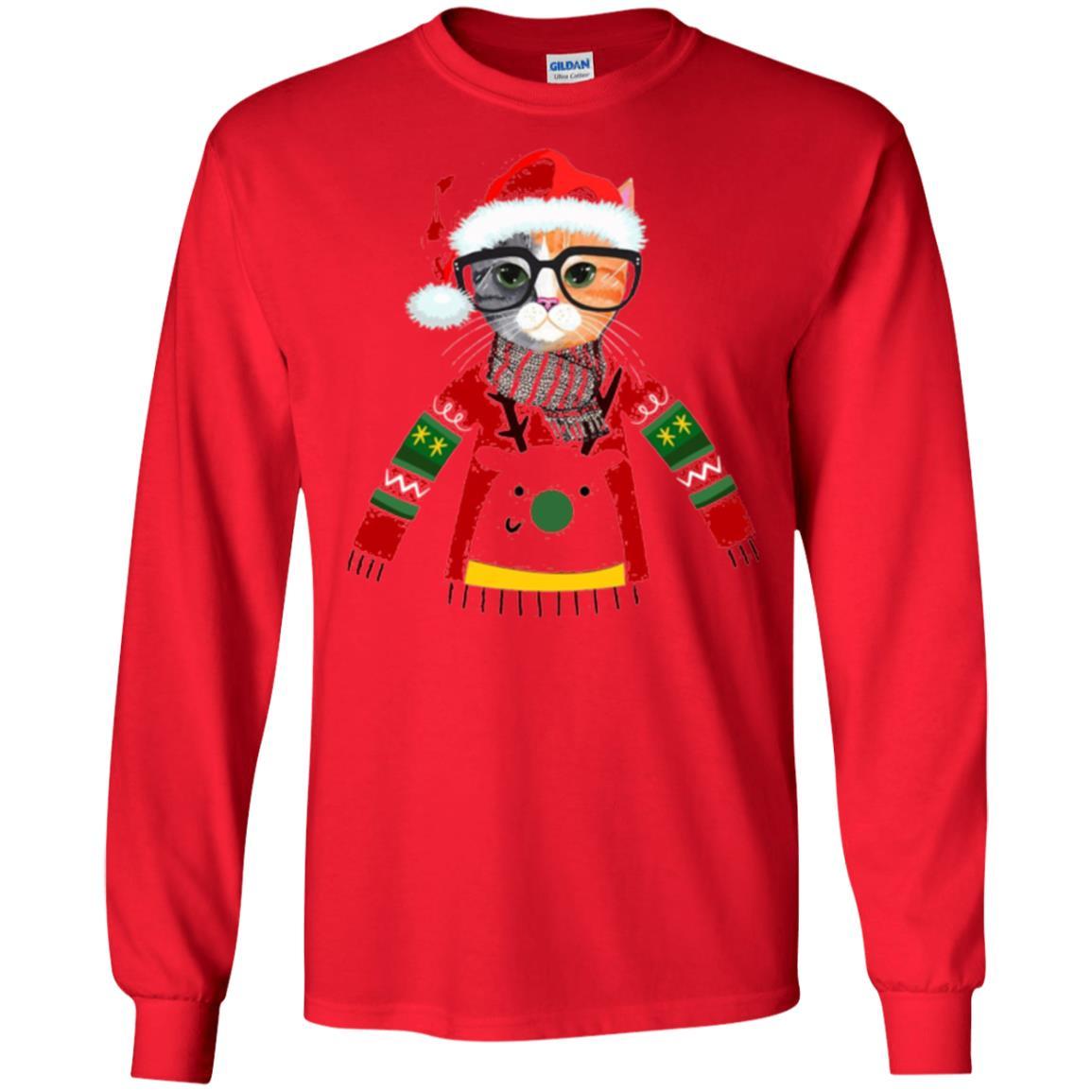 Christmas T-shirt Cat Lover Meowy Christmas T-shirt Red