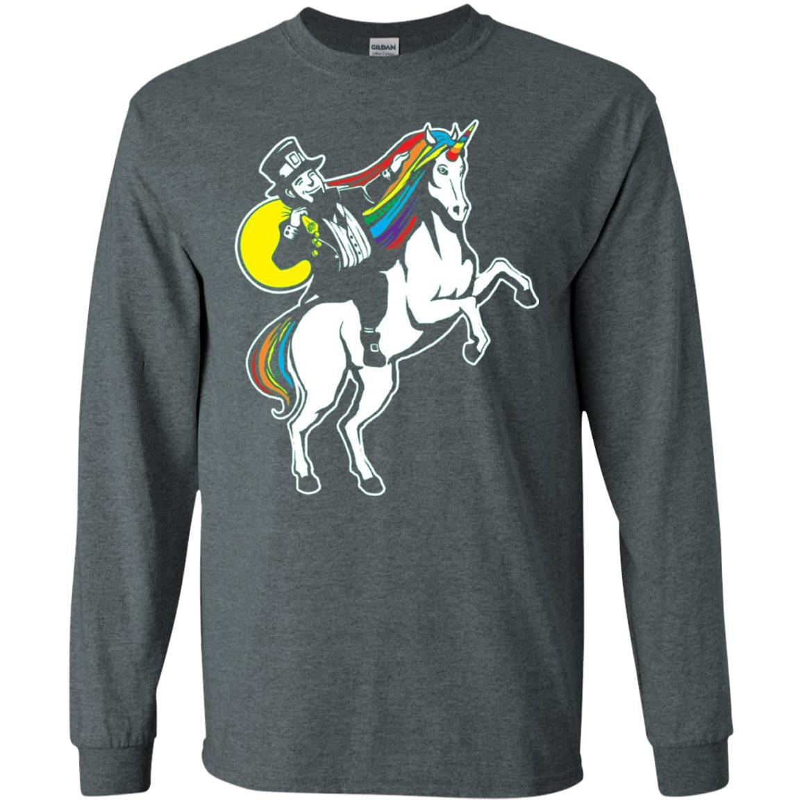 St Patrick Day Lepricorn Leprechaun Riding Unicorn T-shirt Dark Heather