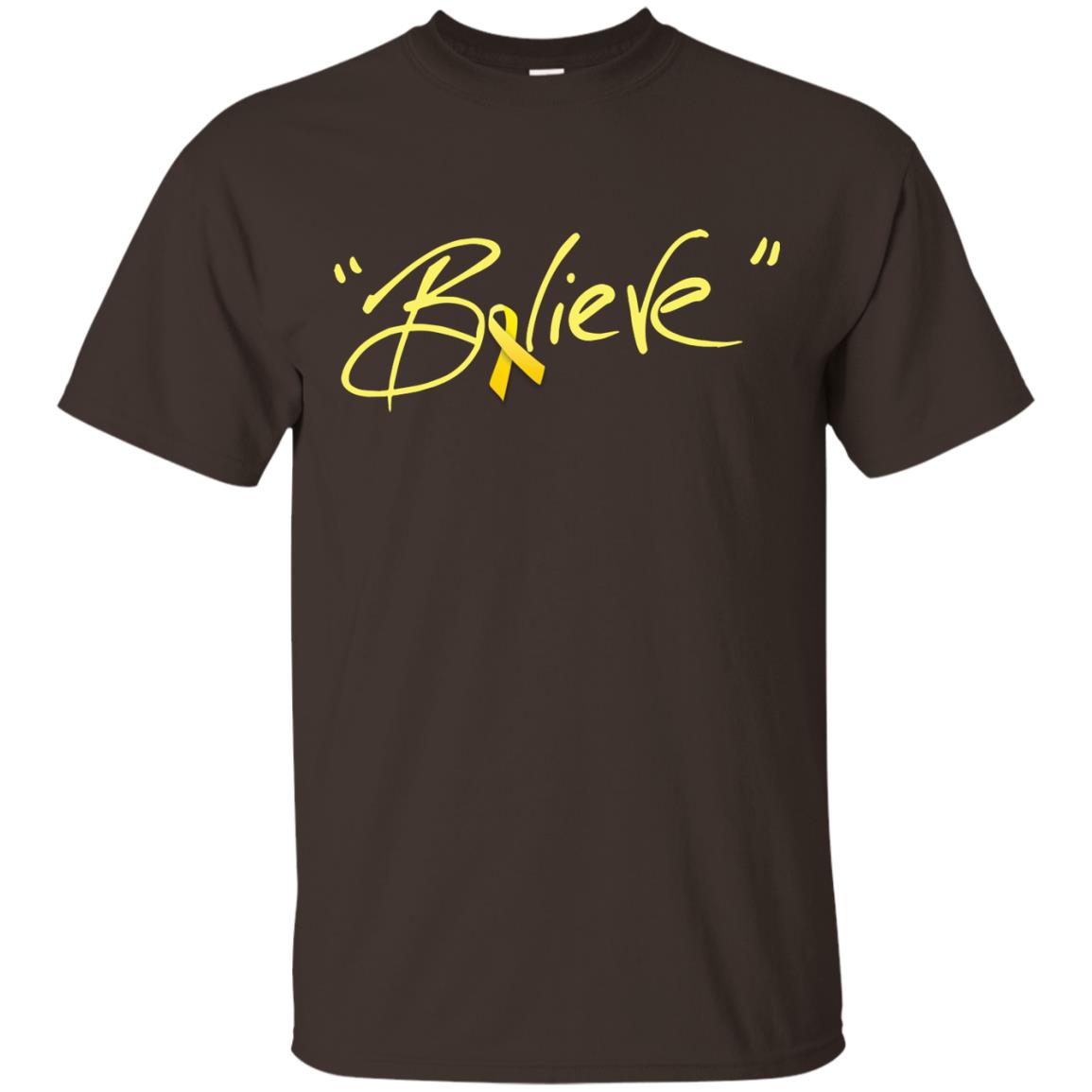 Sarcoma Bone Bladder Cancer Awareness Shirt Yellow Ribbon Believe Dark Chocolate