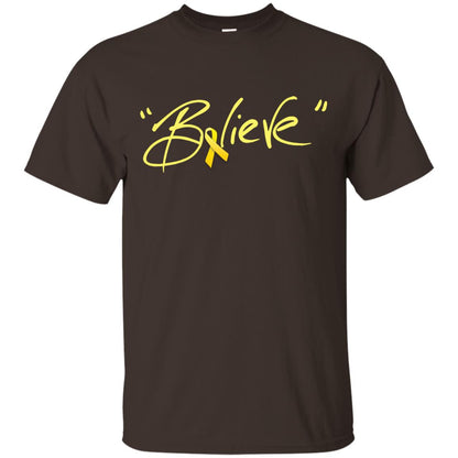 Sarcoma Bone Bladder Cancer Awareness Shirt Yellow Ribbon Believe Dark Chocolate