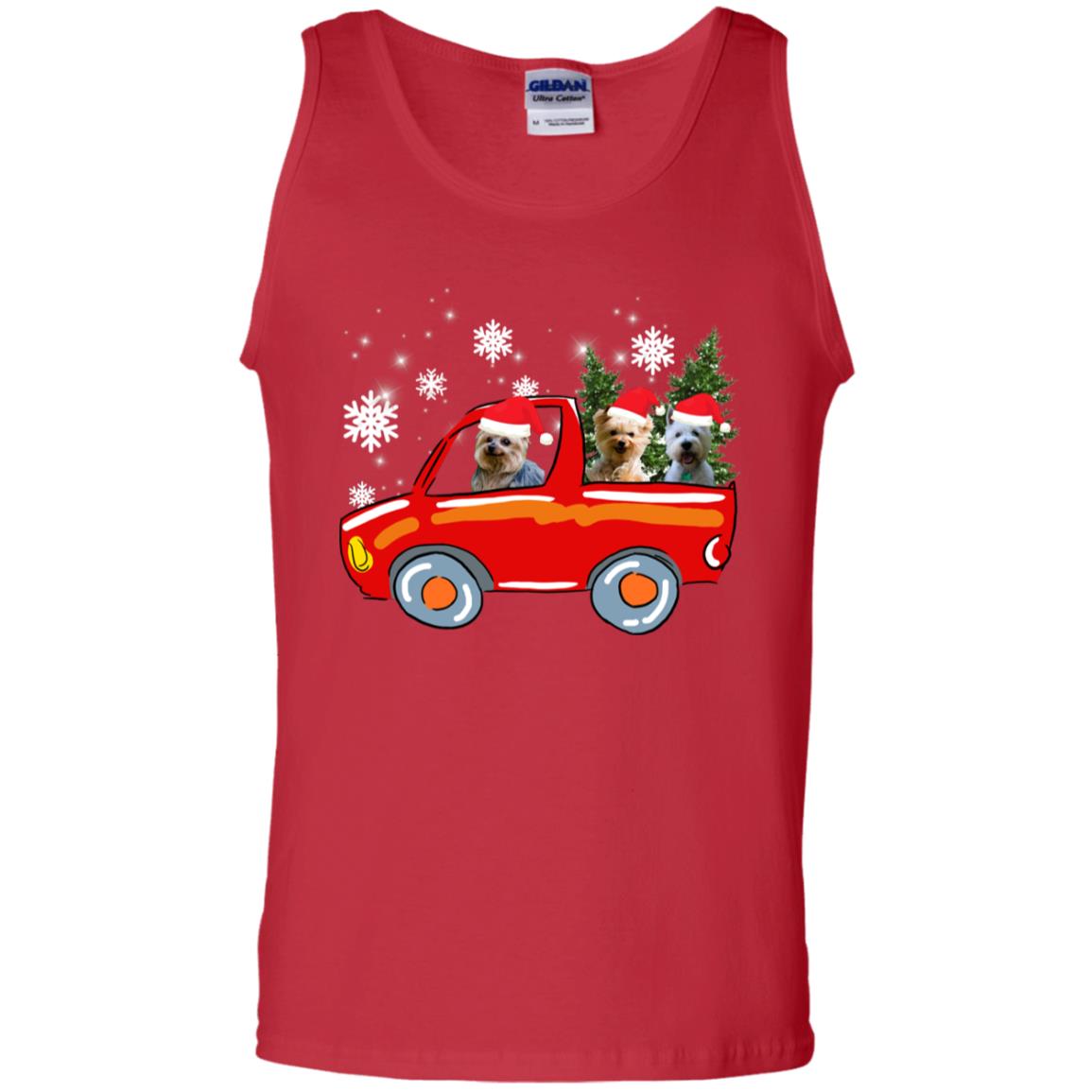 Yorkshire Terrier Dogs On Car Merry Christmas Gift Shirt Red