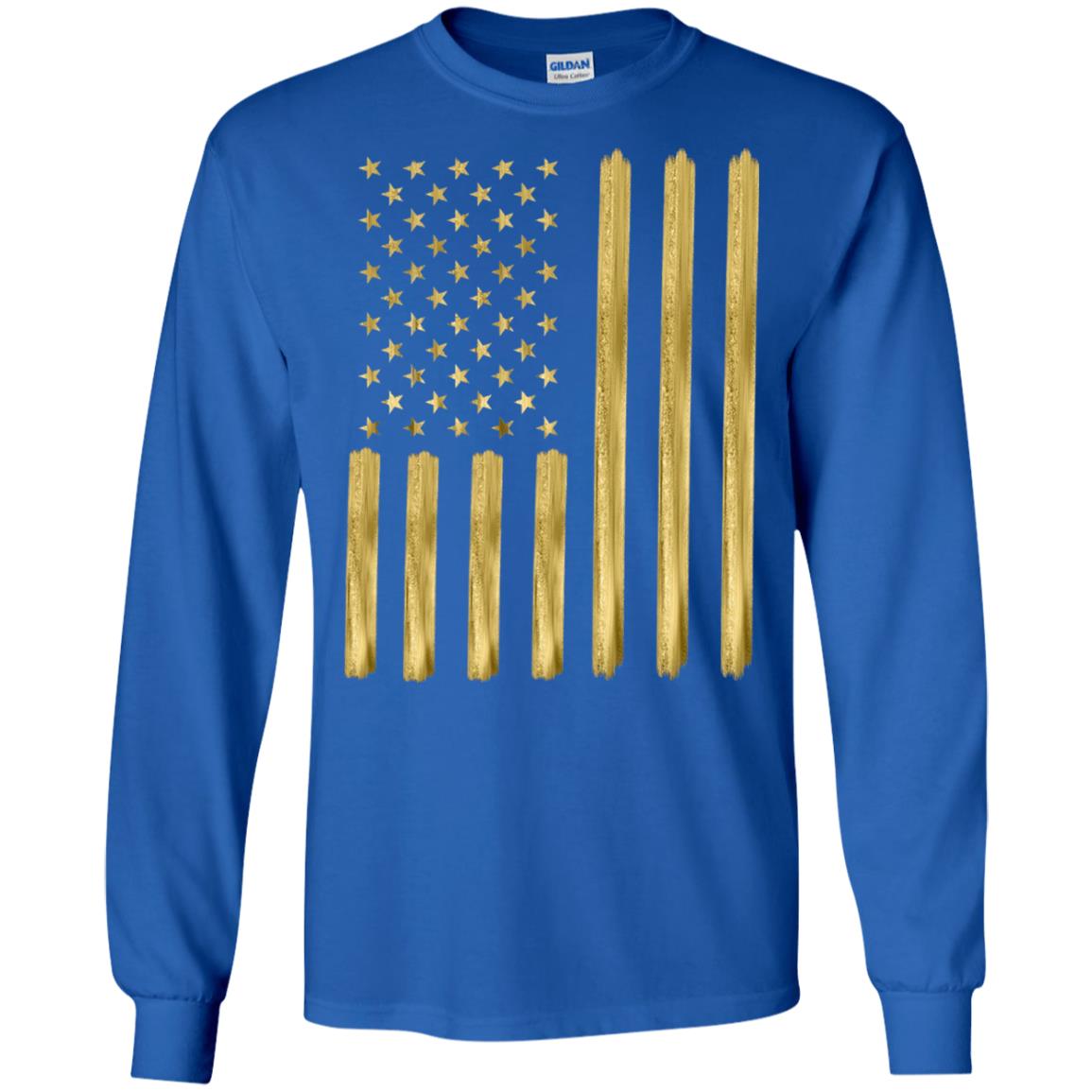 Faux Gold Paint American Flag T-shirt Royal
