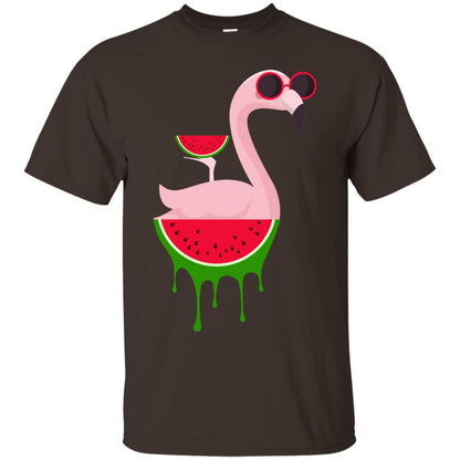 Watermelon Flamingo Funny Summer Melon Fruit Shirt Dark Chocolate