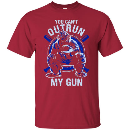 You Cant Outrun My Gun Baseball Catcher Shirt Cardinal
