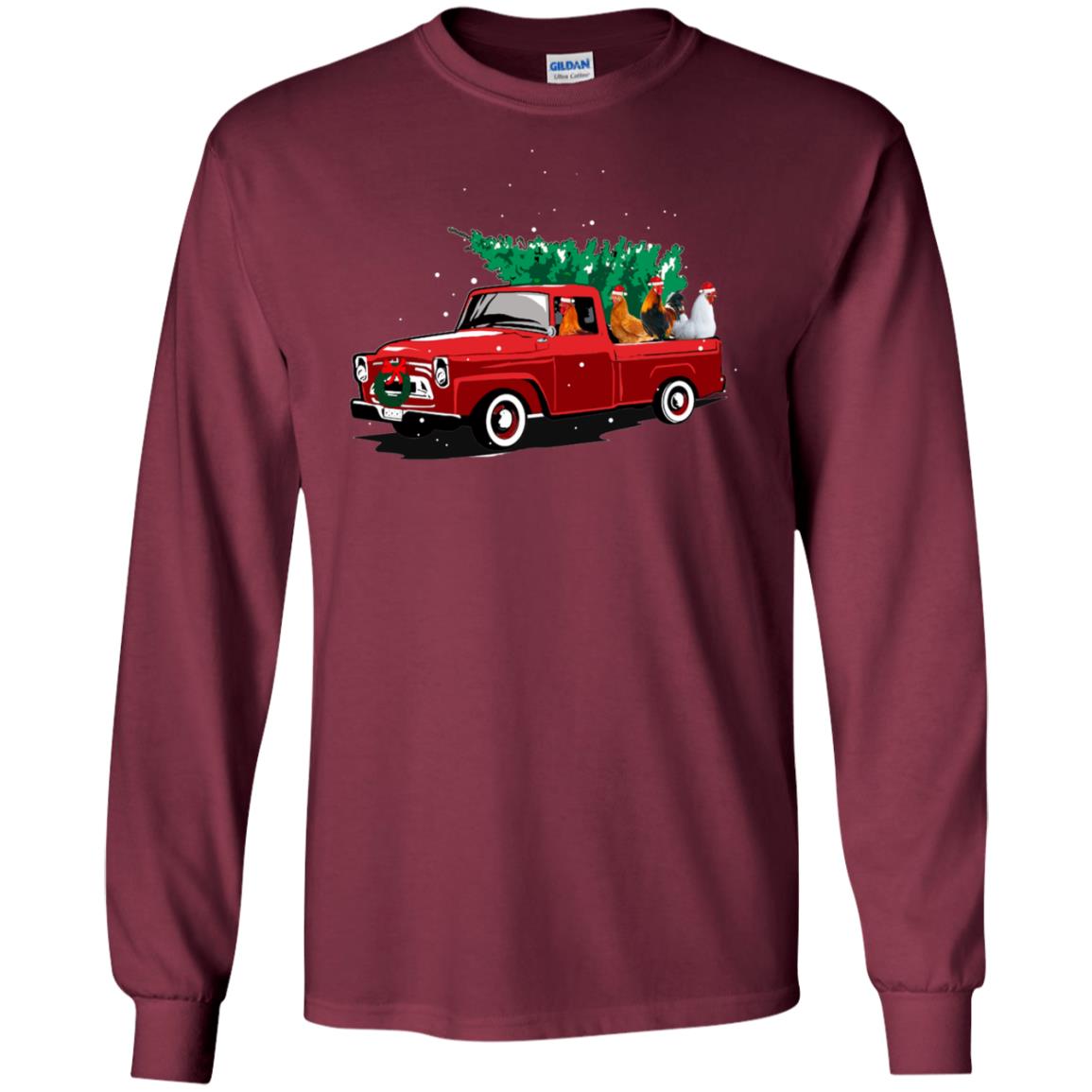 Chickens On Car Merry Christmas Gift Shirt For Mens Womens Maroon