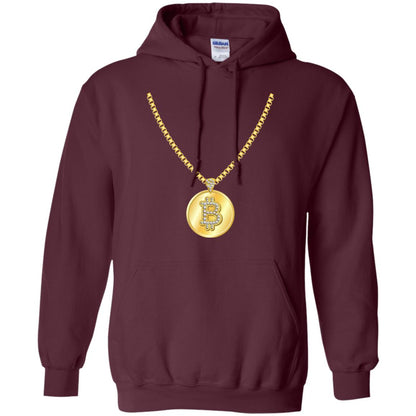 Funny Bitcoin T-shirt Gold Chain Cryptocurrency Necklace Maroon