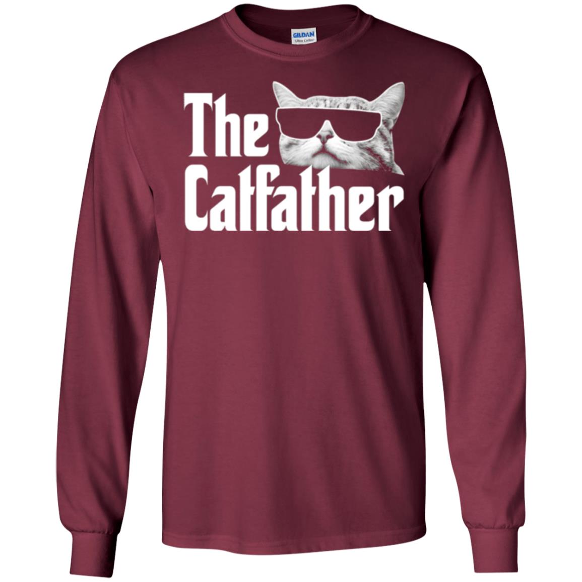 Funny Gift Shirt For Cat Daddy The Catfather T-shirt Maroon