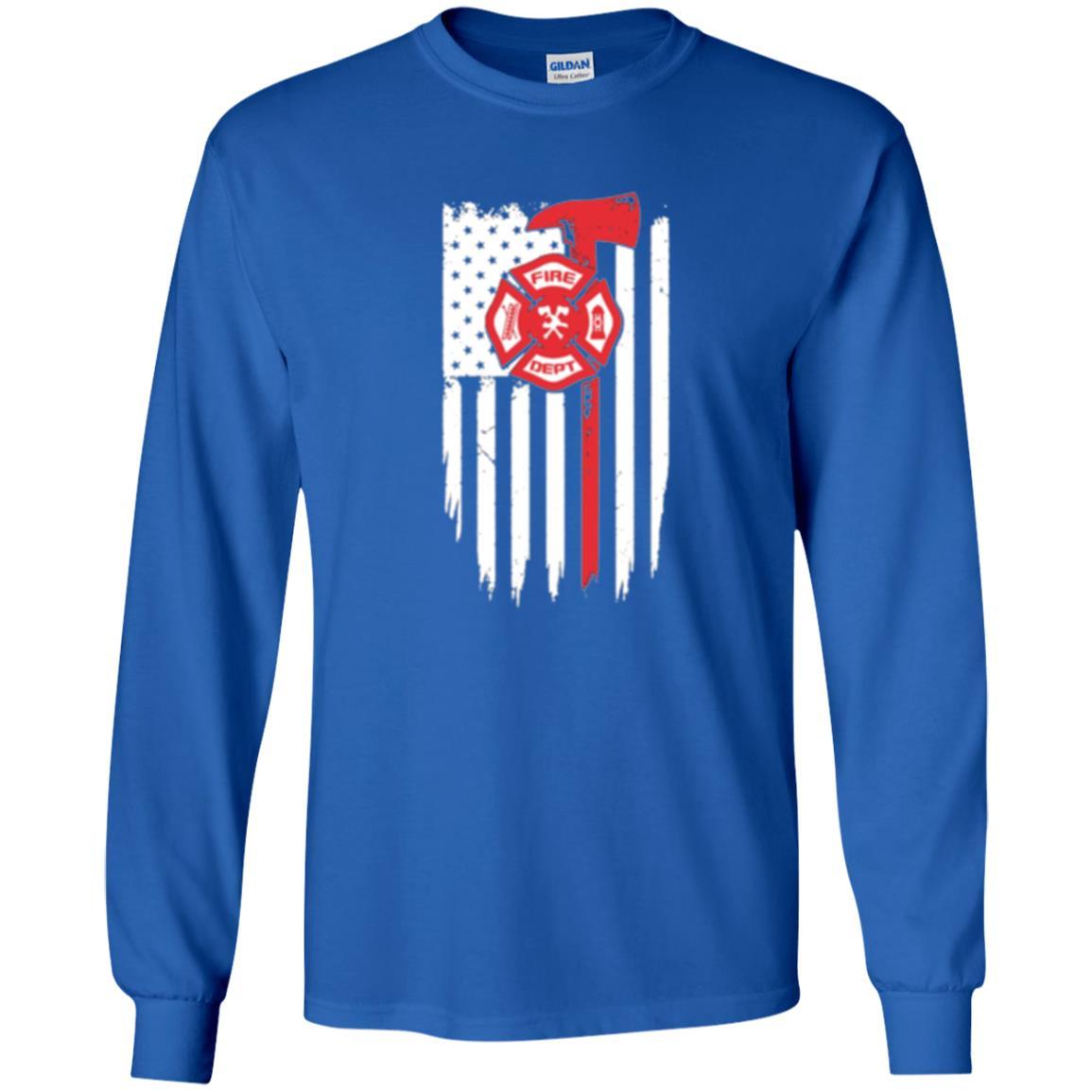 Firefighter T-shirt American Flag Proud Of Us Fireman Royal