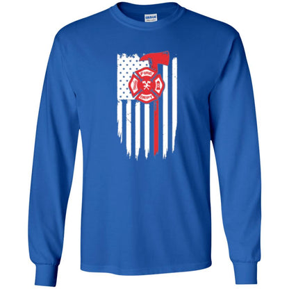 Firefighter T-shirt American Flag Proud Of Us Fireman Royal