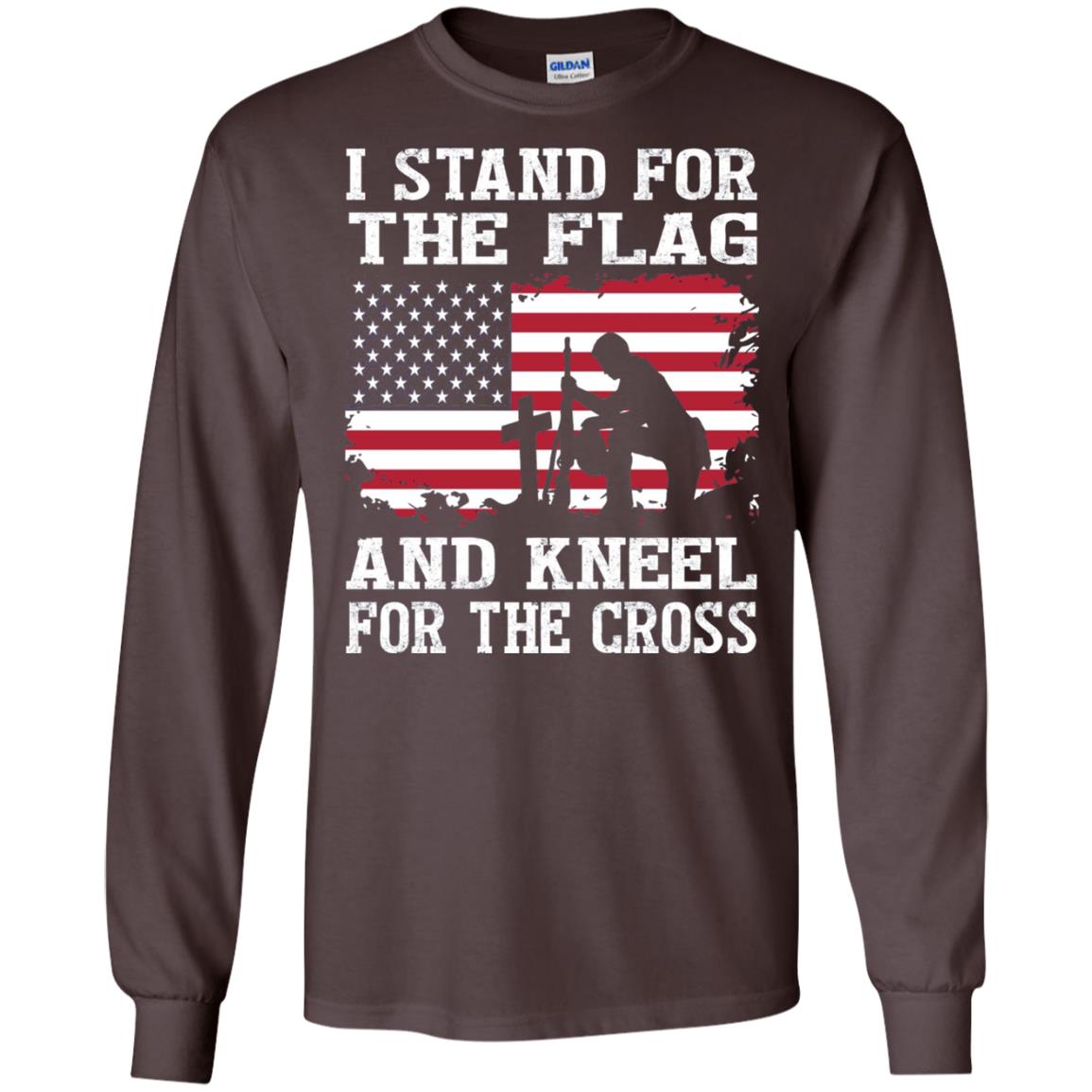 I Stand For The Flag And Kneel For The Cross Military T-shirt Dark Chocolate