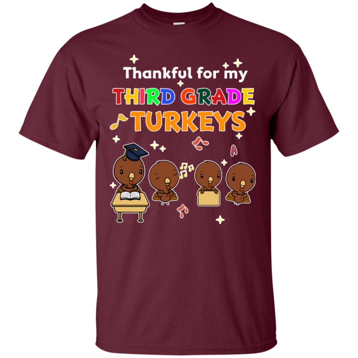 Thankful For My Third Grade Turkey Thanksgiving Shirt For 3rd Grade Teachers Maroon