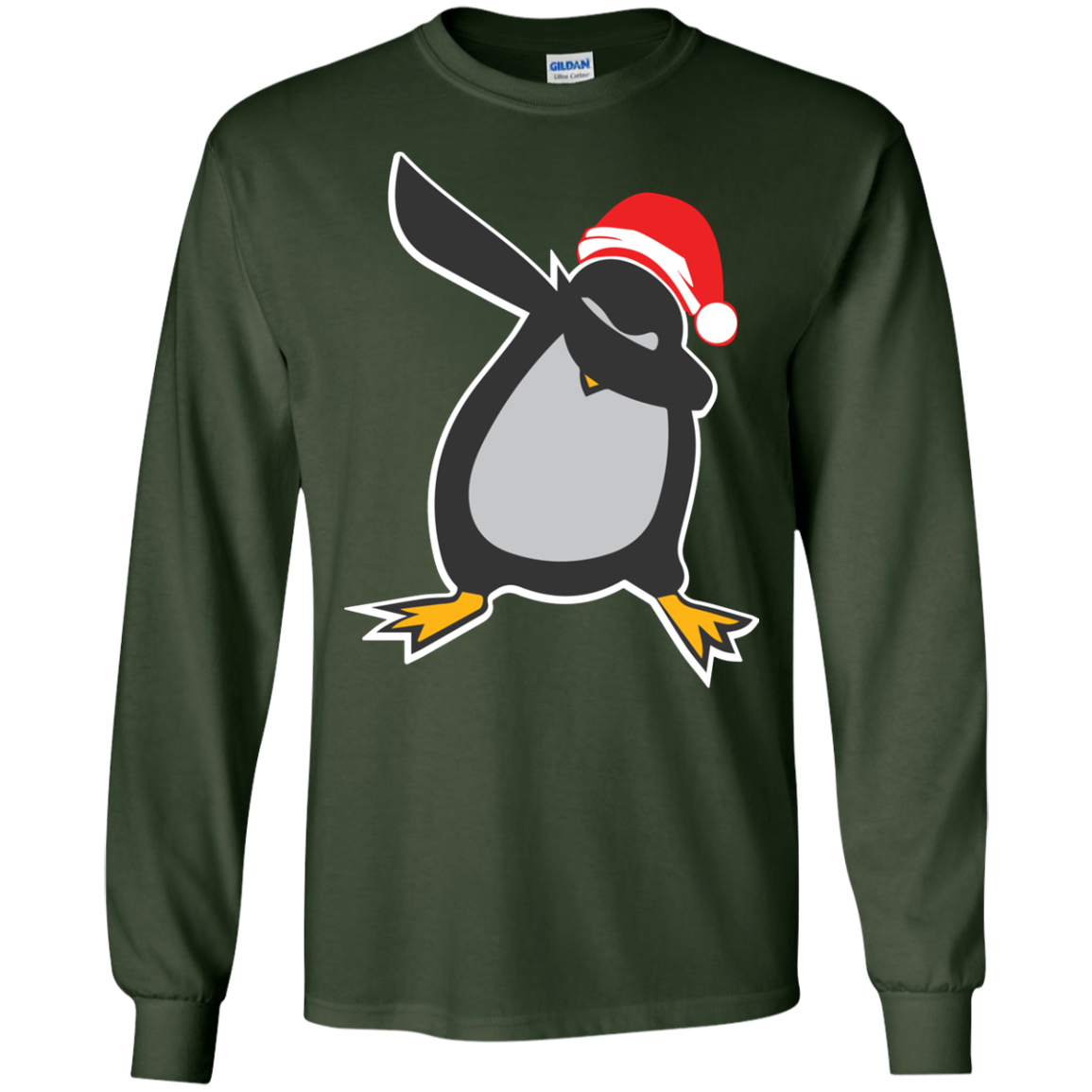 Christmas T-Shirt Dabbing Penguin Forest Green