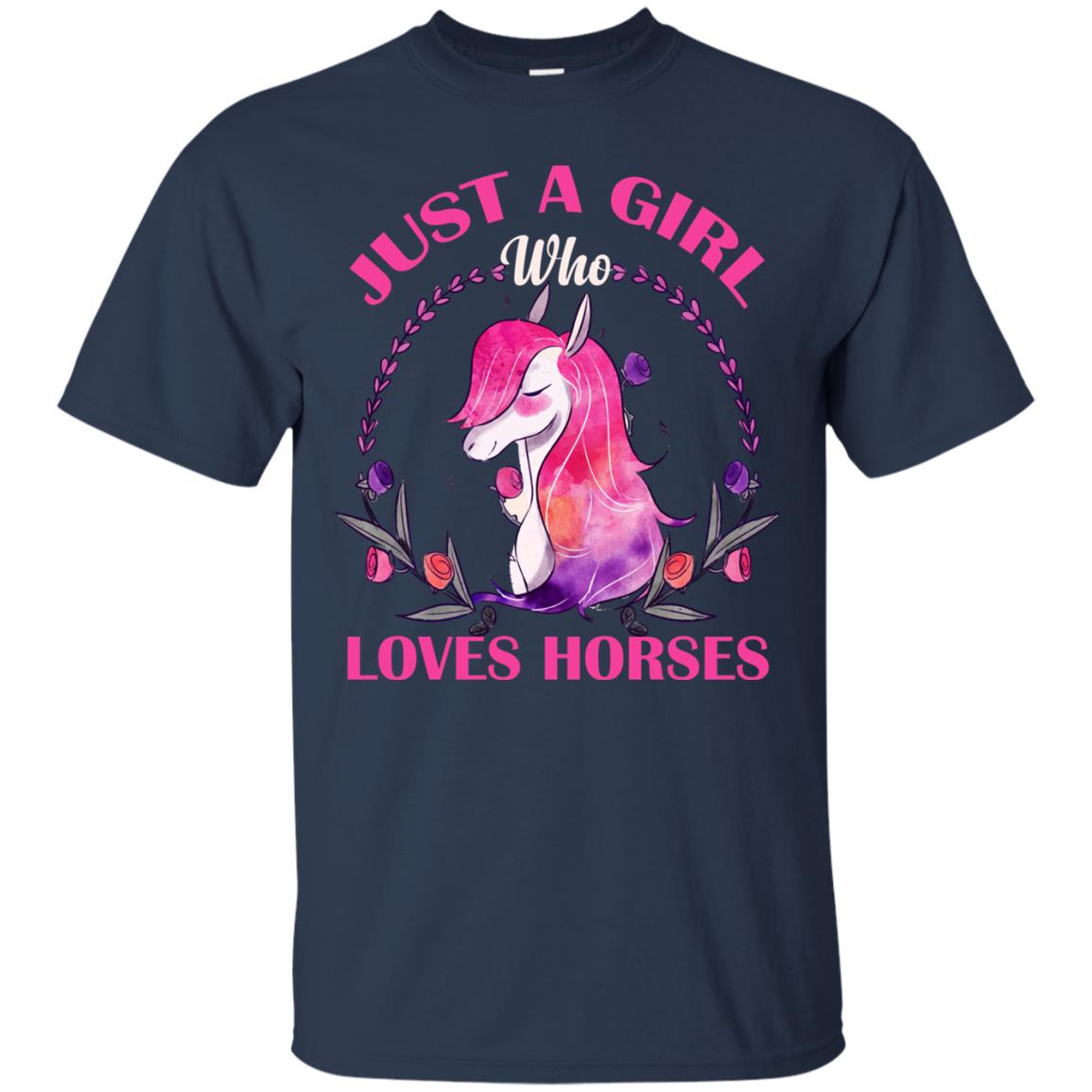 Just A Girl Who Loves Horses Lovely Horses Gift Shirt For Girls Navy