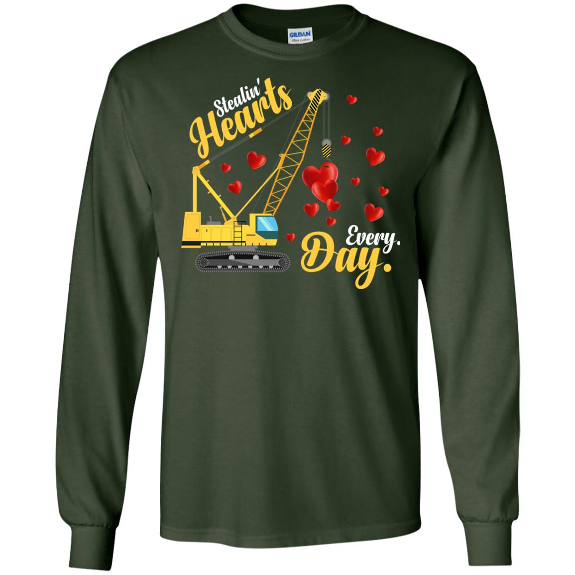 Valentines Day T-shirt Stealin' Hearts Every Day With Crane Forest Green