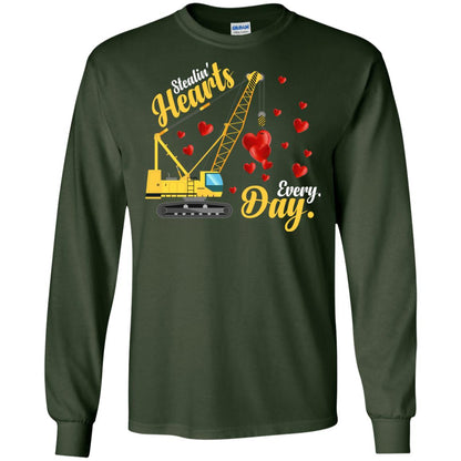 Valentines Day T-shirt Stealin' Hearts Every Day With Crane Forest Green