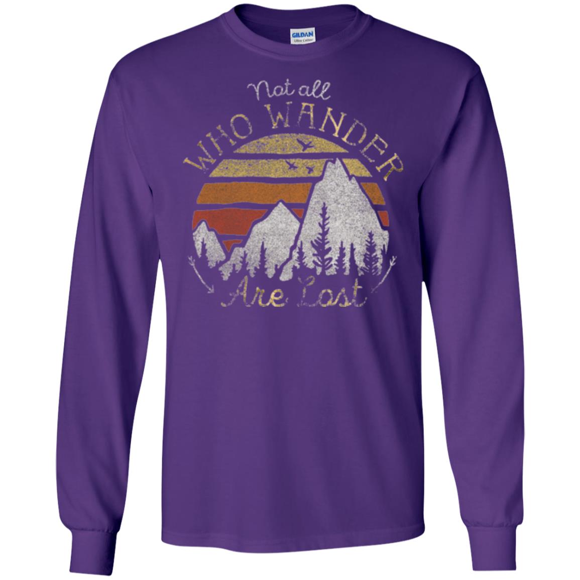 Gradient Mountain Gold T-shirt Not All Who Wander Are Lost Purple