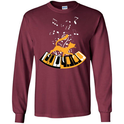 Cat Plays Piano Shirt For Mens Womens Maroon