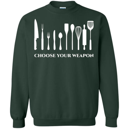 Chef Kitchen Cutlery T-shirt Choose Your Weapon Forest Green