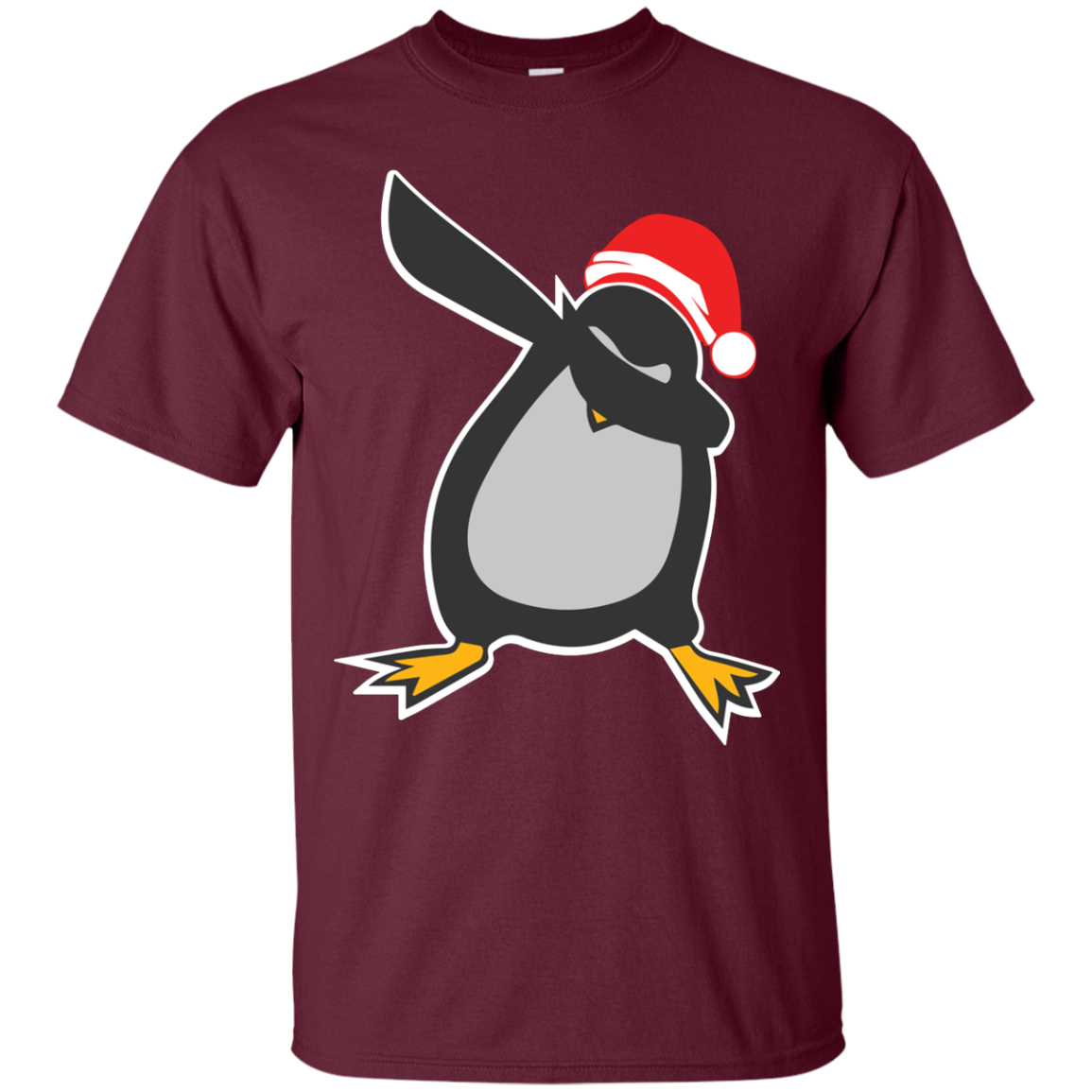 Christmas T-Shirt Dabbing Penguin Maroon